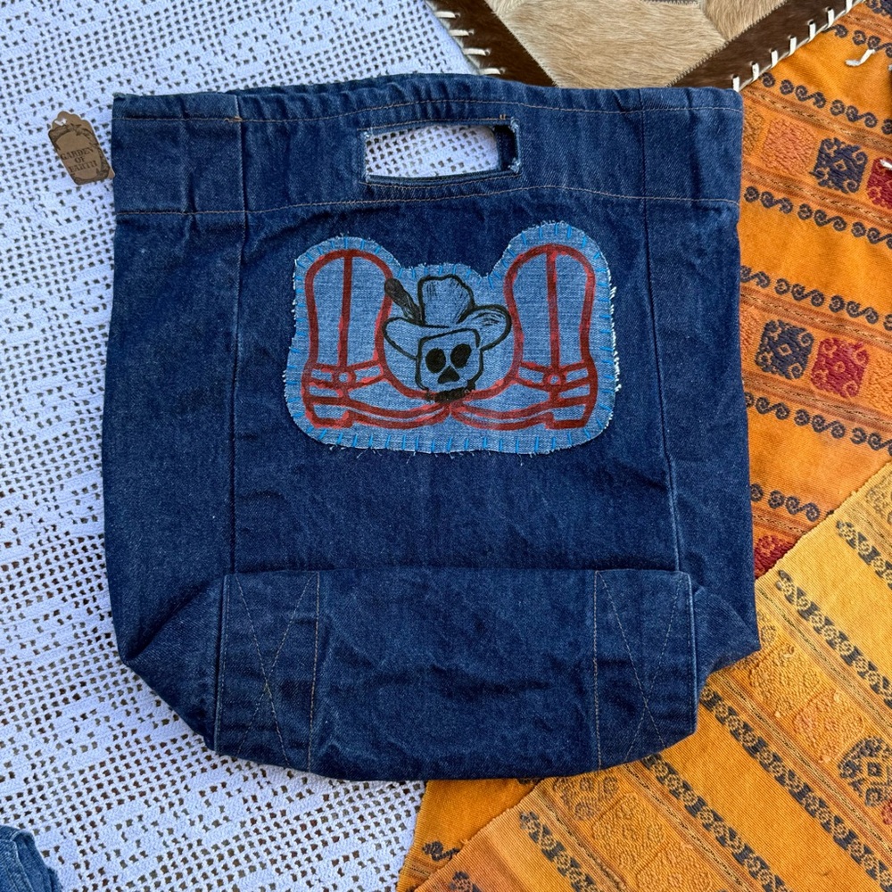 Denim Tote Bag with patchwork western Design
